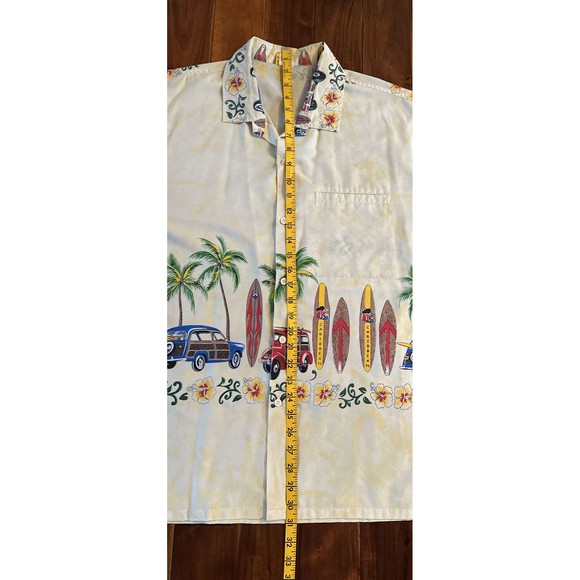 Men’s Hawaiian Shirt Caribbean Surfboards Cars Floral Flowers L / XL Button Up - Picture 12 of 13